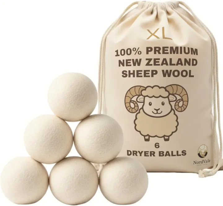 XL Wool Dryer Balls 6-Pack - New Zealand Wool, Reusable Fabric Softener Alternative