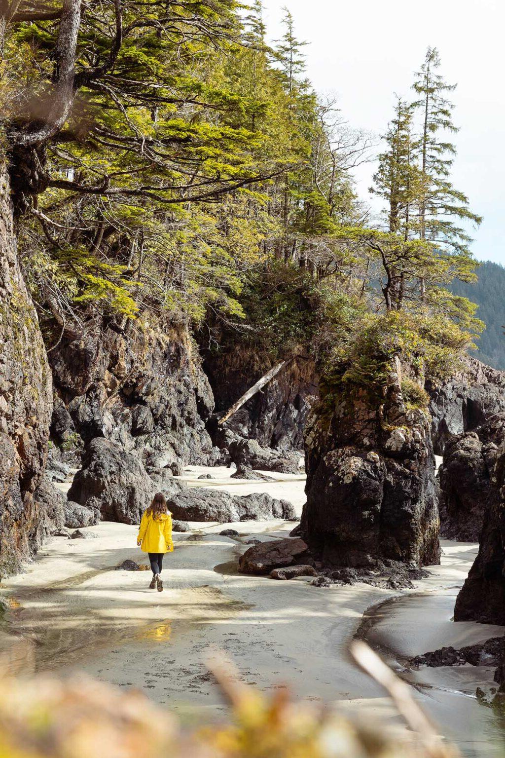 Walking at a rugged ocean beach.