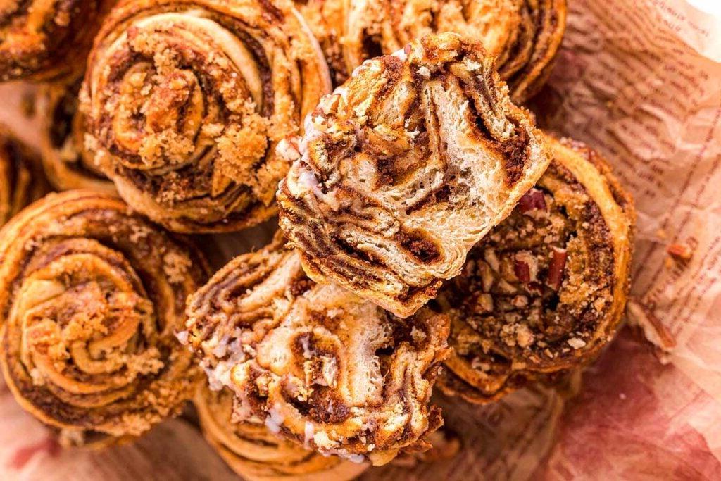 A stack of cinnamon roll muffins.