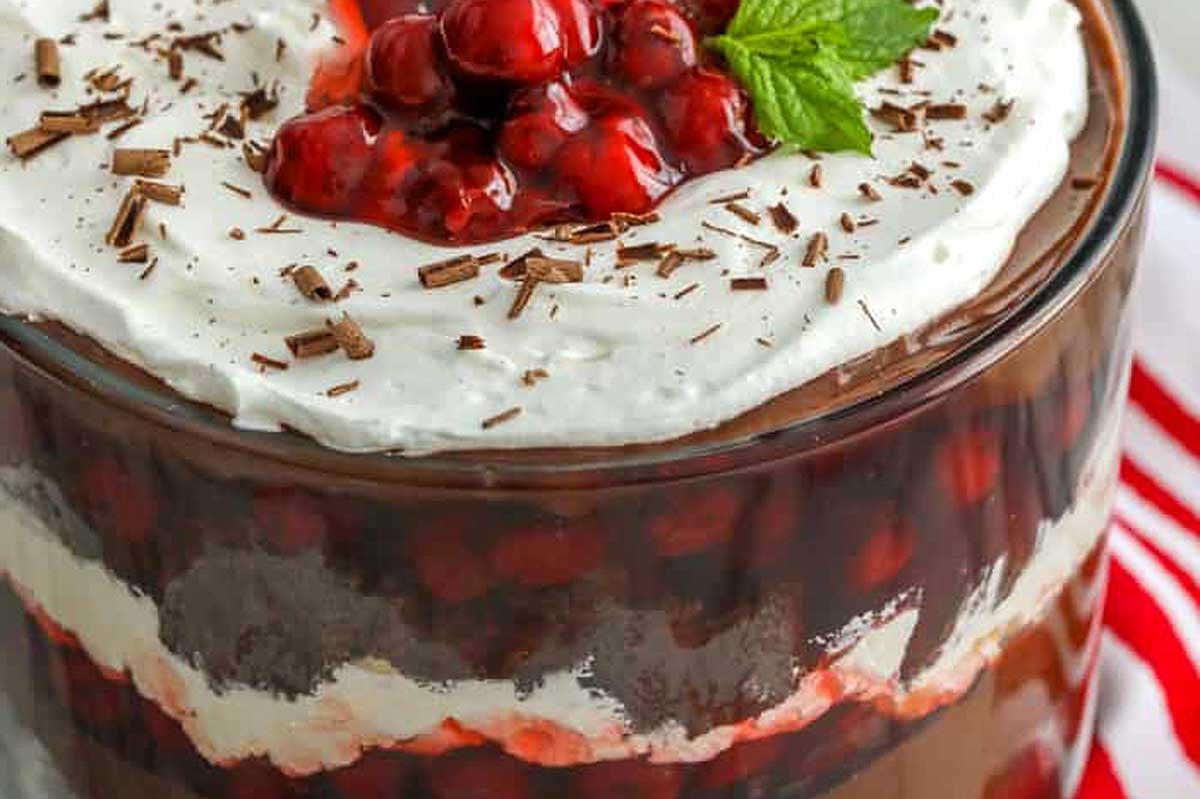 Ένα γιορτινό χριστουγεννιάτικο trifle με σαντιγί και cranberries.