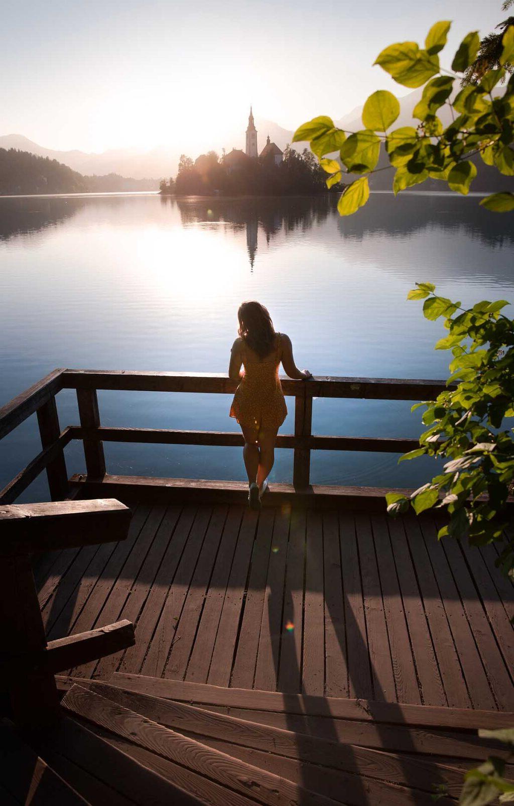 Woman at Lake Bled in Slovenia.