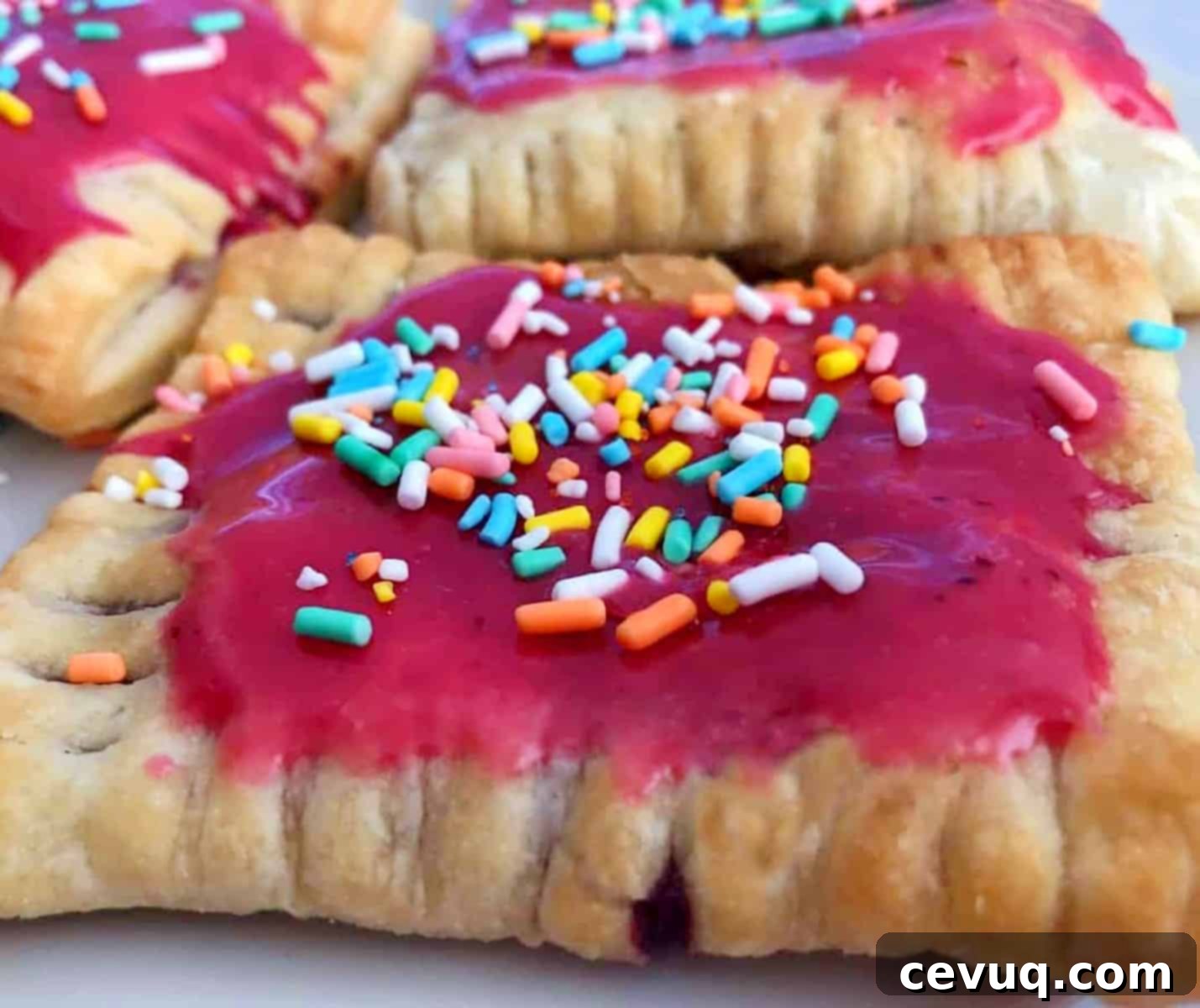 Ποπ Ταρτς στη Φριτέζα Αέρος 3 air fryer pop tart with sprinkles on top.