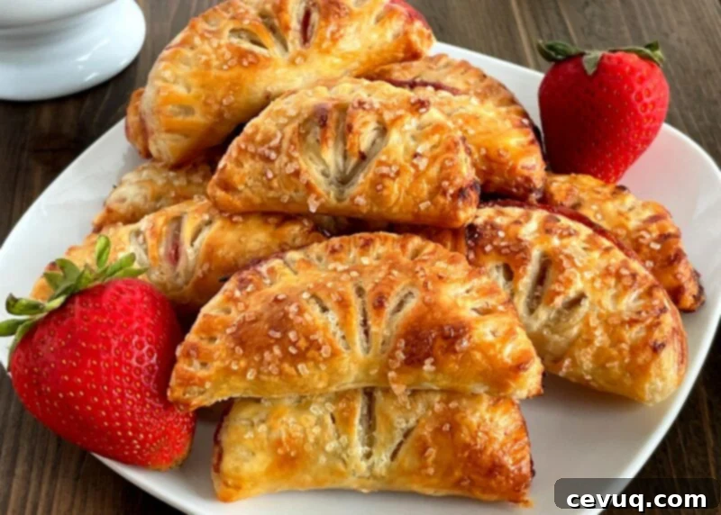 Φλογερές Φράουλες Ανέμου 8 a pile of strawberry turnovers on a plate.