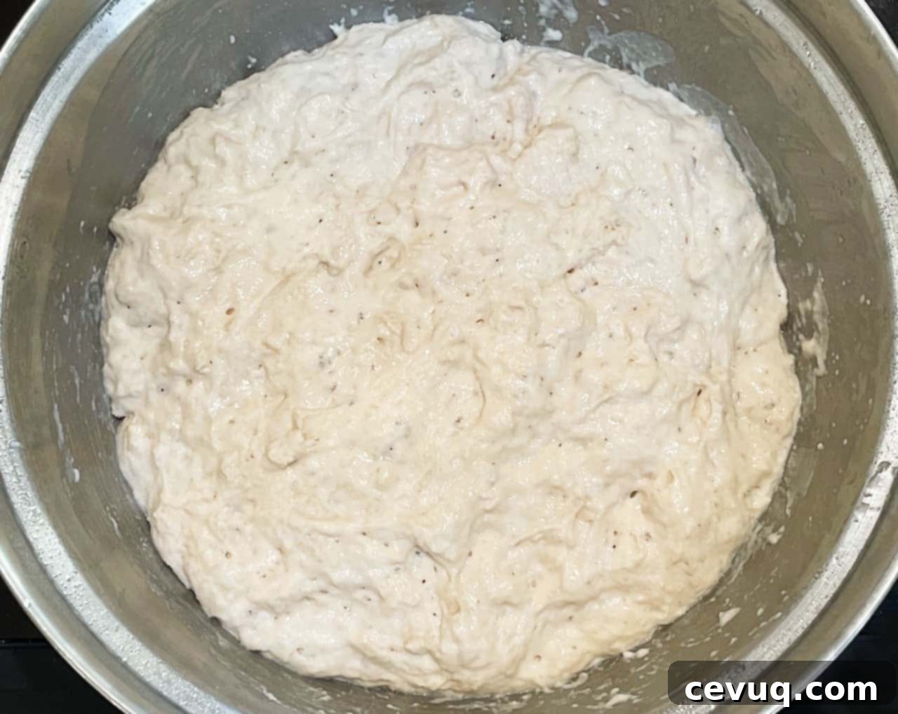 Προζυμένιο Ψωμί στην Ολλανδική Γάστρα 6 Προζύμι σε ολλανδική γάστρα μετά από διόγκωση ολονυχτίς.