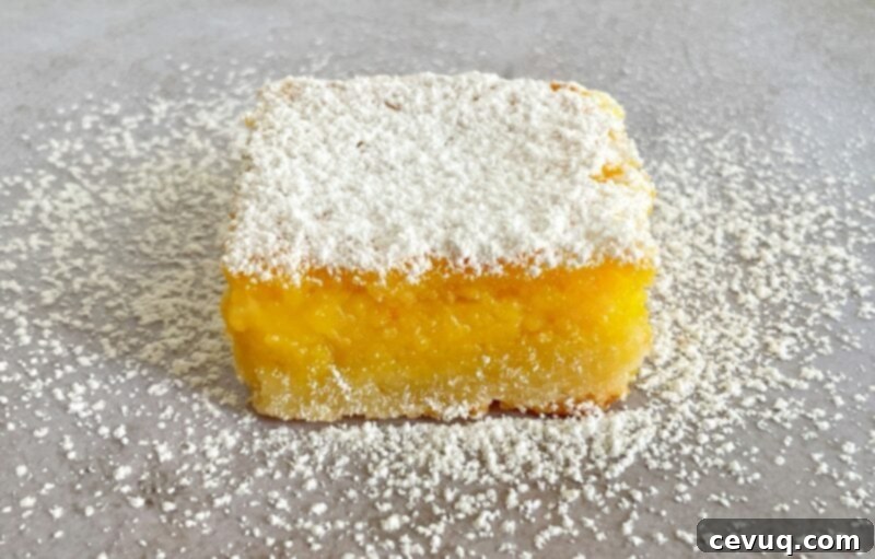 Εύκολες Μπάρες Μαρικούγιας 3 passion fruit bar with powdered sugar on top.