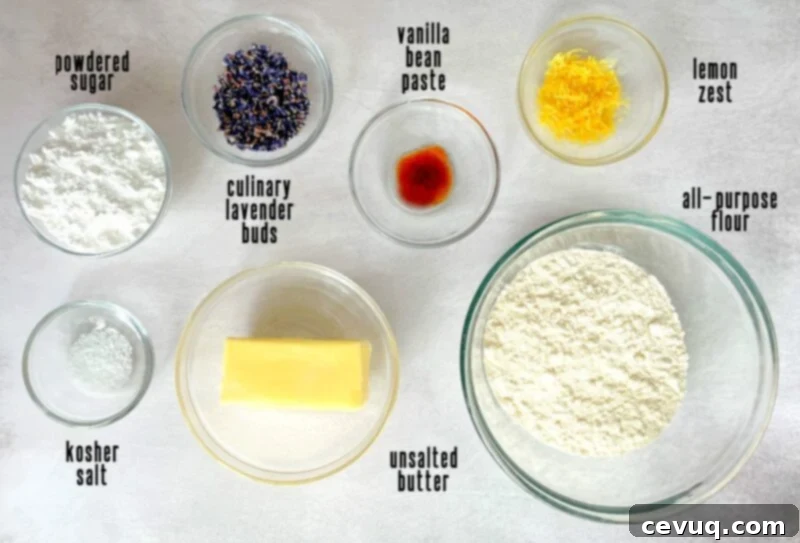 Μπισκότα Λεβάντας με Λεμονόκρεμα 4 ingredients for lemon lavender cookies.