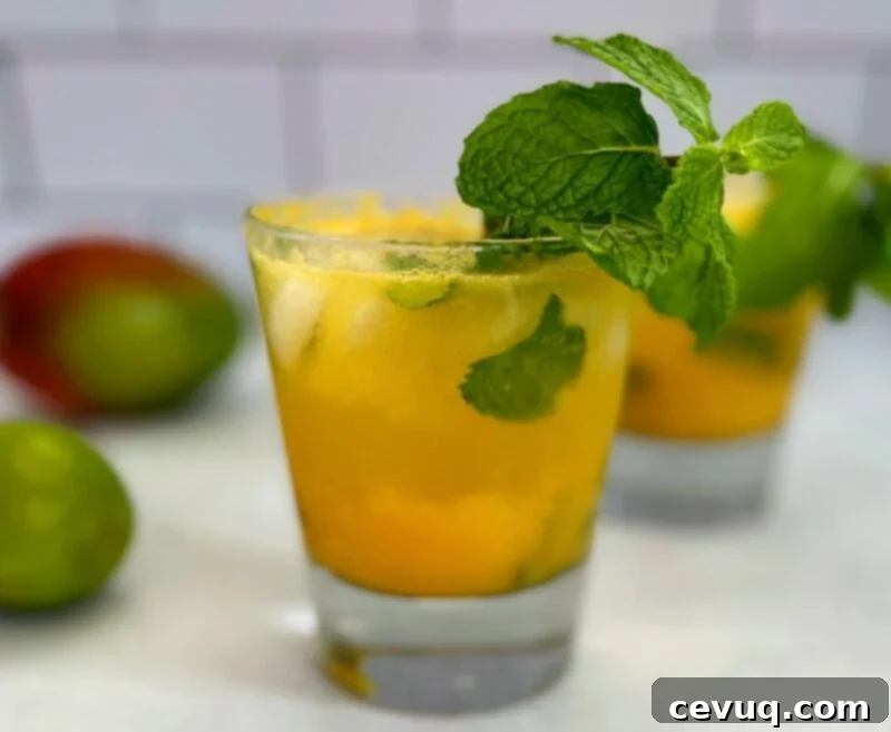 Μάνγκο Μοχίτο 3 mango mojito cocktail with fresh mint.
