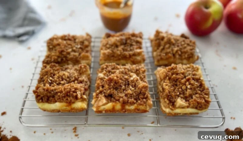 Μπάρες Τσιζκέικ με Κράμπλ Μήλου 14 Μπάρες cheesecake μηλόπιτας σε σχάρα ψύξης