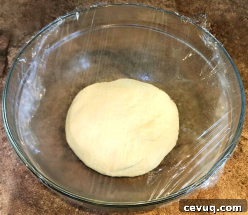 Συνταγή ζύμης πίτσας χωρίς ζύμωμα 8 homemade pizza crust after rising.