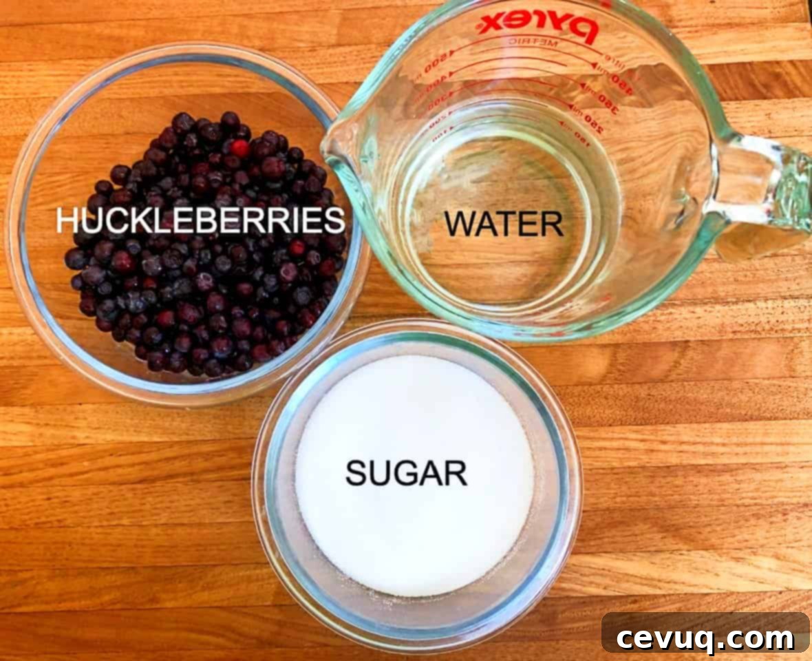 Σιρόπι Άγριου Μύρτιλου 4 Υλικά για σιρόπι huckleberry: φρέσκα μύρτιλα, ζάχαρη και νερό.