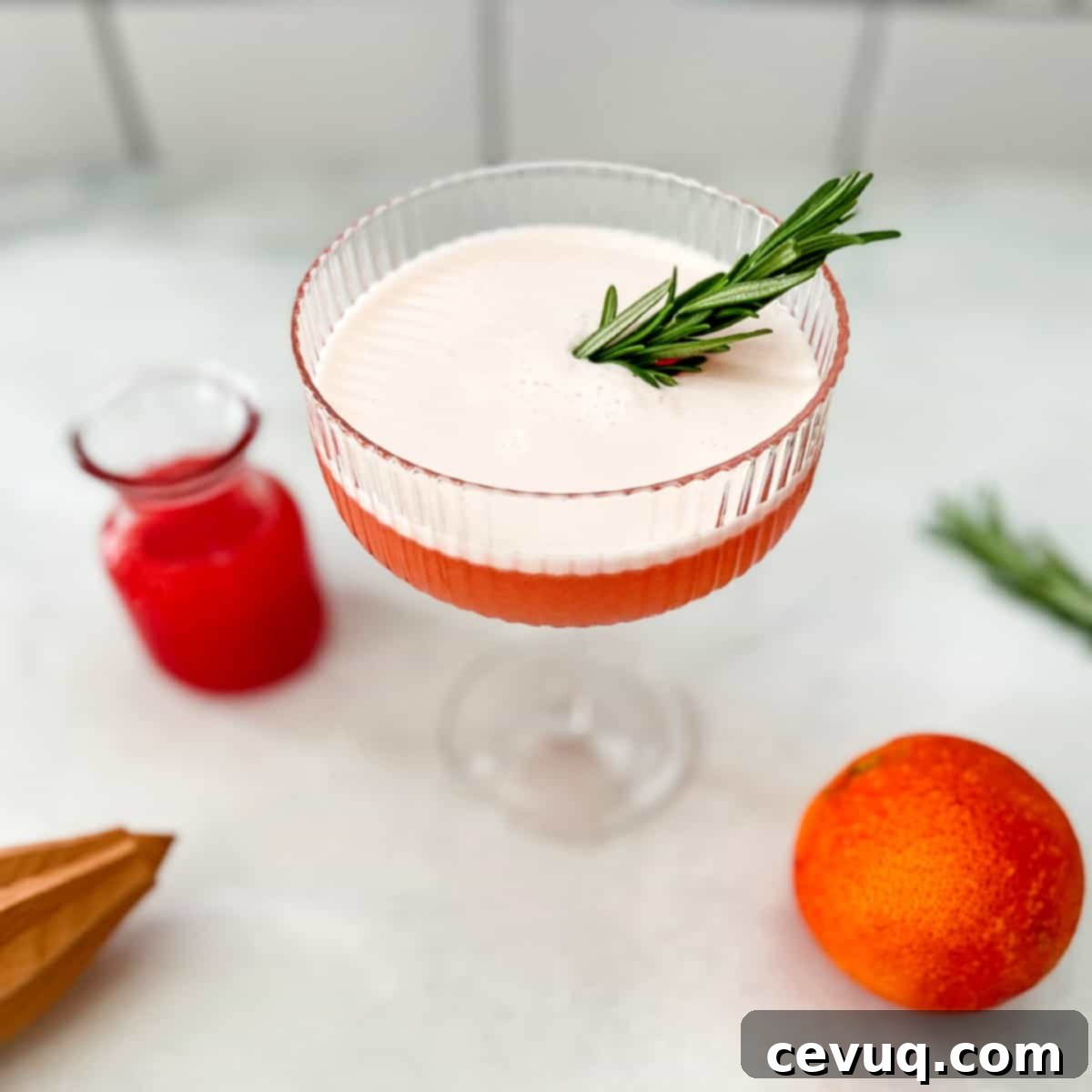 Πορφυρό Σαγκουίνι Τζιν 2 κοκτέιλ gin με σαγκουίνι και γαρνιτούρα δεντρολίβανο.
