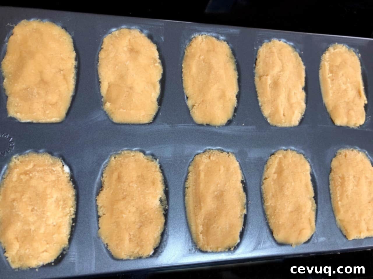 Μαντλέν καρύδας χωρίς γλουτένη 6 Madeleines καρύδας πριν το ψήσιμο