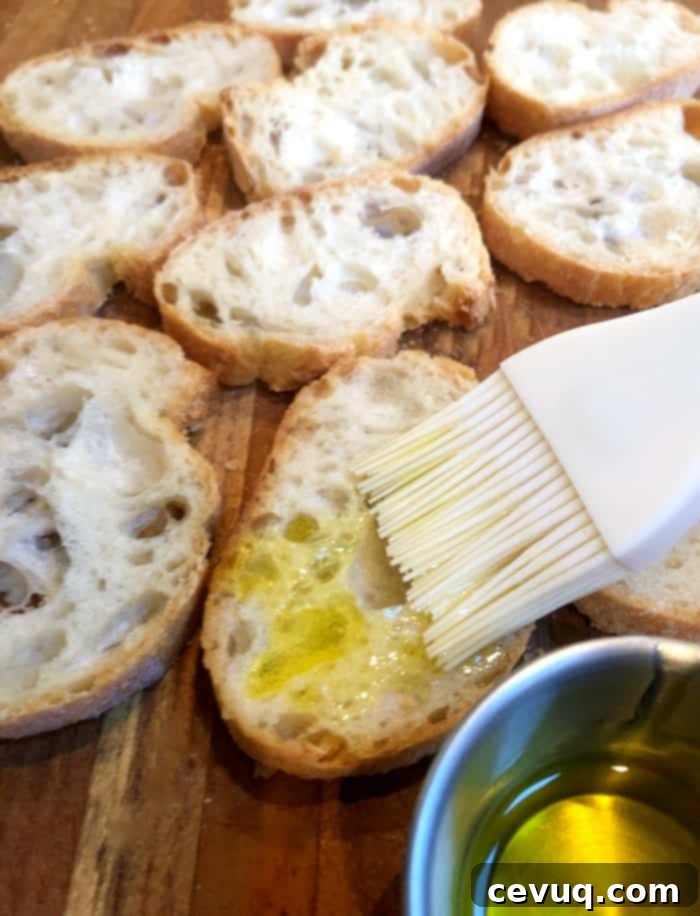 Αεροφριτέζα Μπρουσκέτα 6 κομμένη μπαγκέτα με ελαιόλαδο.