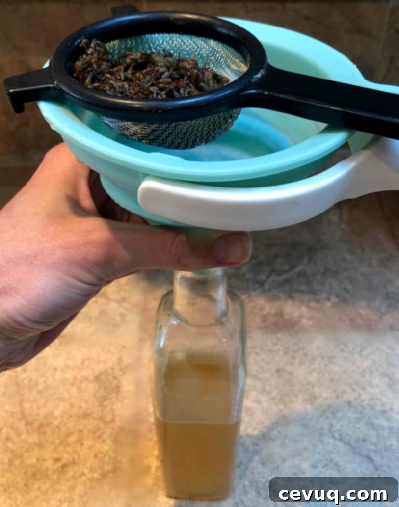 Δημιουργώντας Σιρόπι Μέλι-Λεβάντα 6 funnel and strainer for honey lavender syrup.