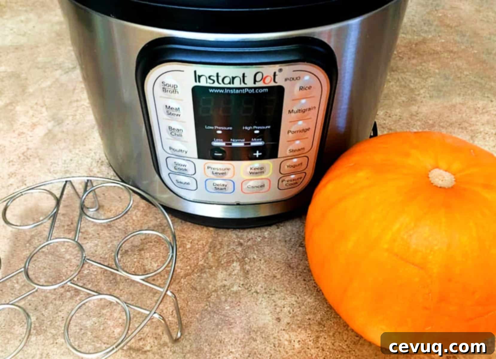 Πουρές Κολοκύθας στη Χύτρα Ταχύτητας 10 Ένα Instant Pot, μια κολοκύθα και μια μεταλλική σχάρα