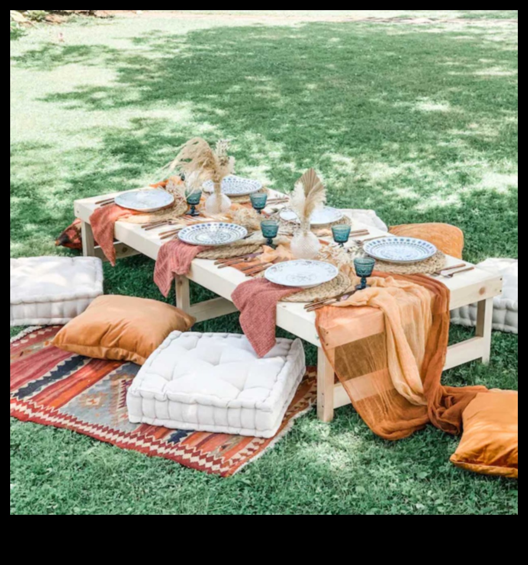 Boho Picnic Ένας σύγχρονος οδηγός για φαγητό σε εξωτερικούς χώρους 5 Μπορείτε να προτείνετε Συμβουλές για τη διακόσμηση ενός εξωτερικού χώρου για πικνίκ με Boho Vibes;