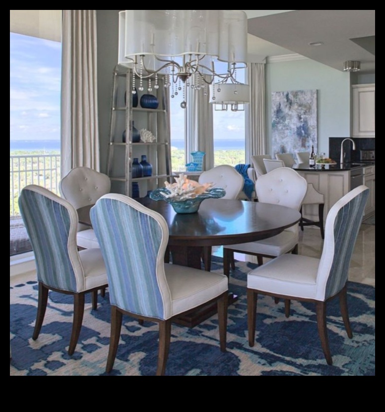 Ποιες είναι μερικές αποτελεσματικές συμβουλές για τη διακόσμηση μιας υπαίθριας τραπεζαρίας με παραθαλάσσια ατμόσφαιρα;