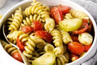 Summer Pesto Pasta Salad with Cherry Tomatoes & Mozzarella