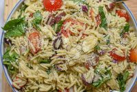 Creamy Pesto Orzo Salad with Cherry Tomatoes and Basil