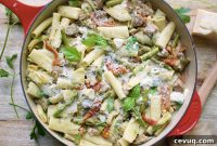 Rigatoni with Sausage, Artichokes, and Asparagus Recipe