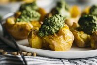 Crispy Smashed Potatoes with Fresh Basil Pesto