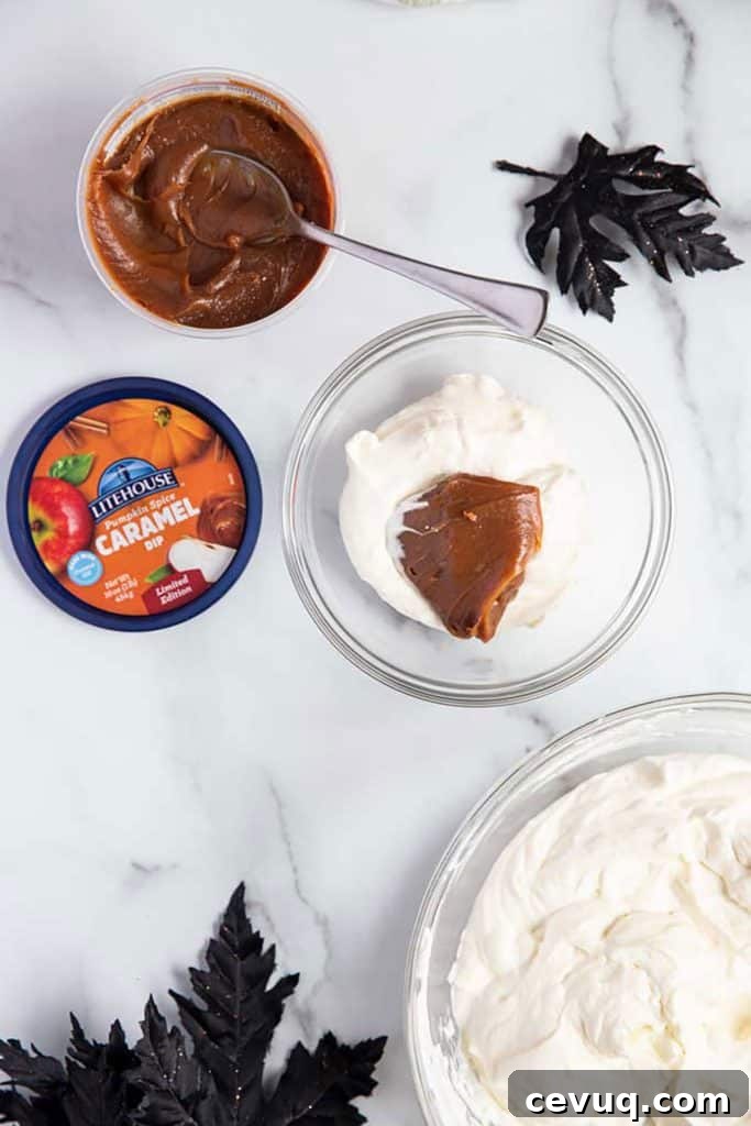 adding pumpkin spice caramel to the cheesecake