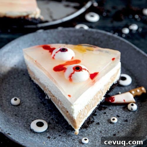 Slice of spooky no-bake cheesecake