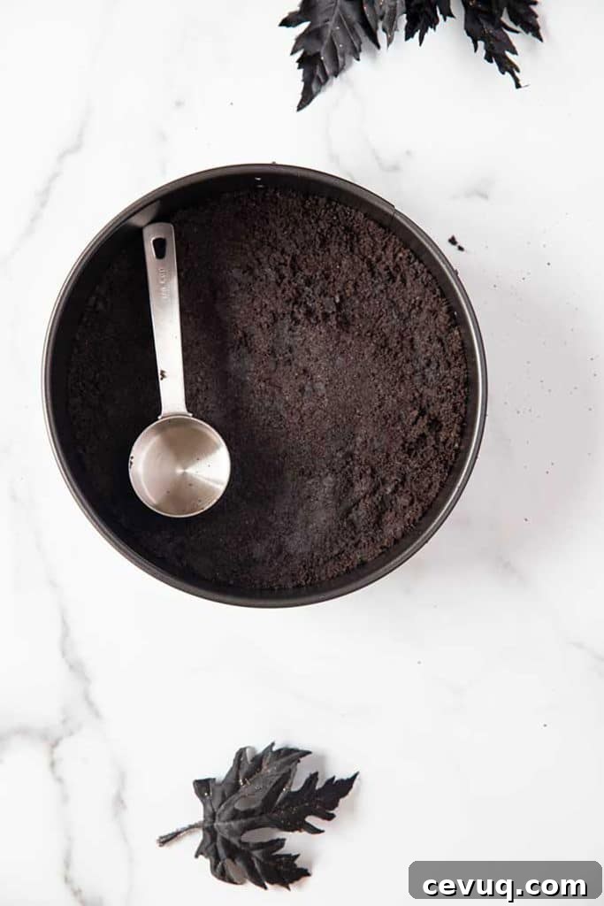 oreo cookie crust on a cake pan