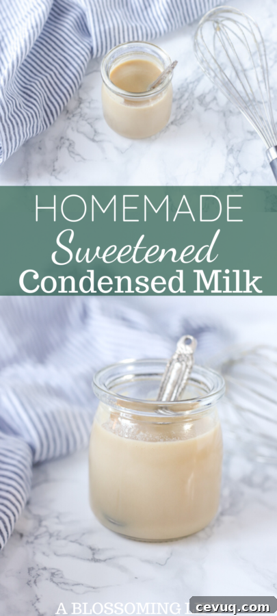 two pictures of homemade sweetened condensed milk