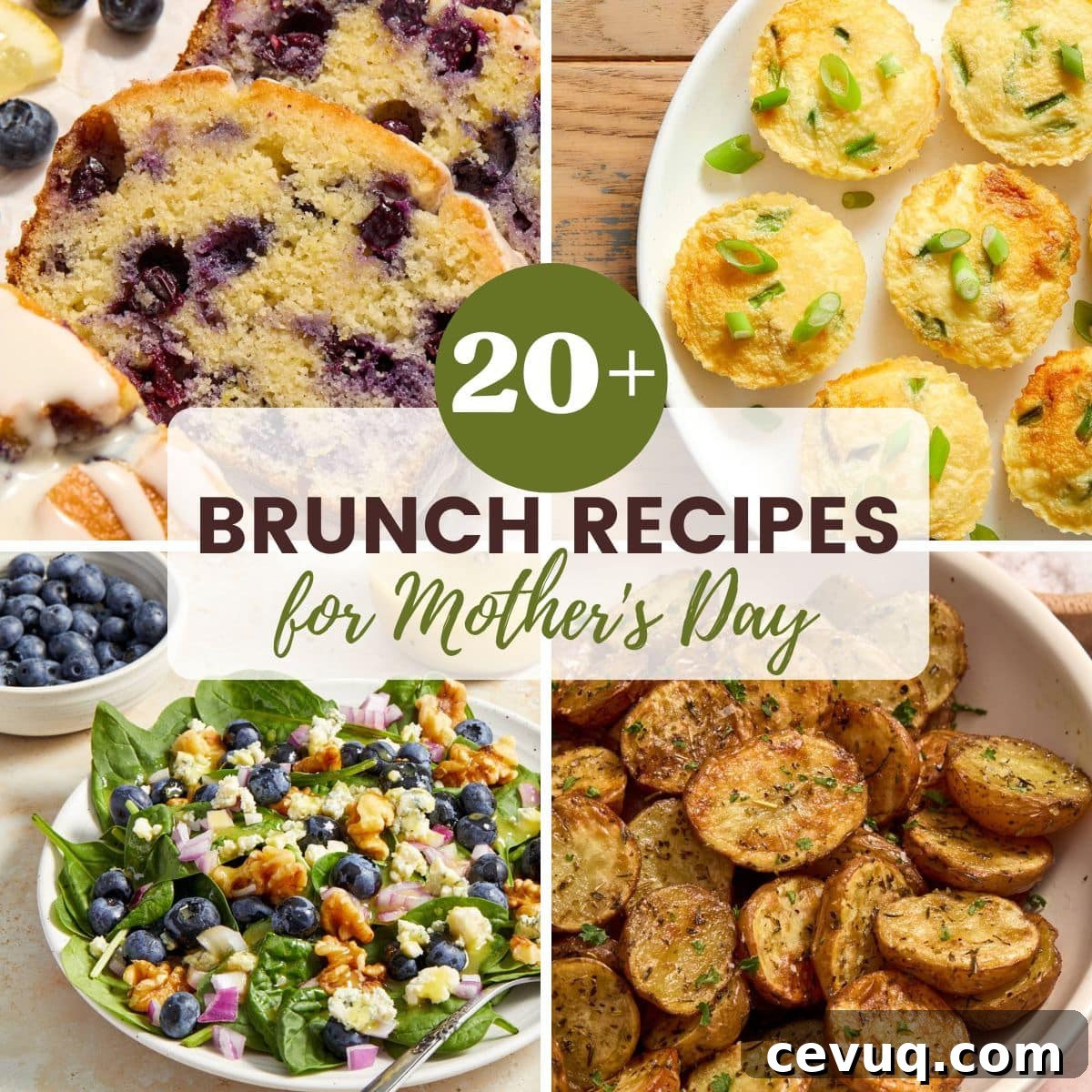 Collage of images representing Mother's Day brunch recipes.
