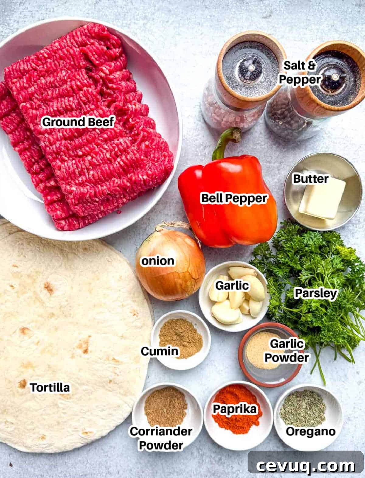 ingredients to make tortilla kebab.
