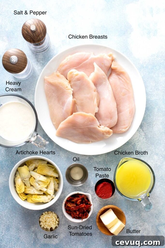Creamy Sun-Dried Tomato Chicken with Garlic and Herbs 4 Ingredients needed to make chicken with sun dried tomato cream sauce