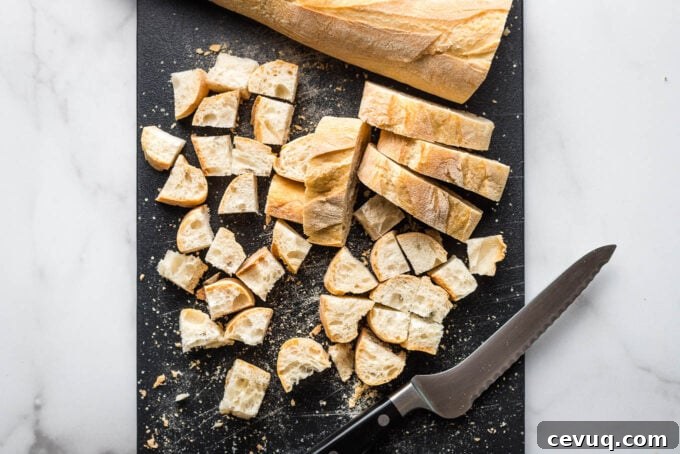 Bread cubes.