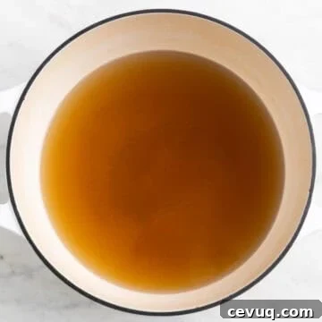 Strained vegetable broth without the vegetables