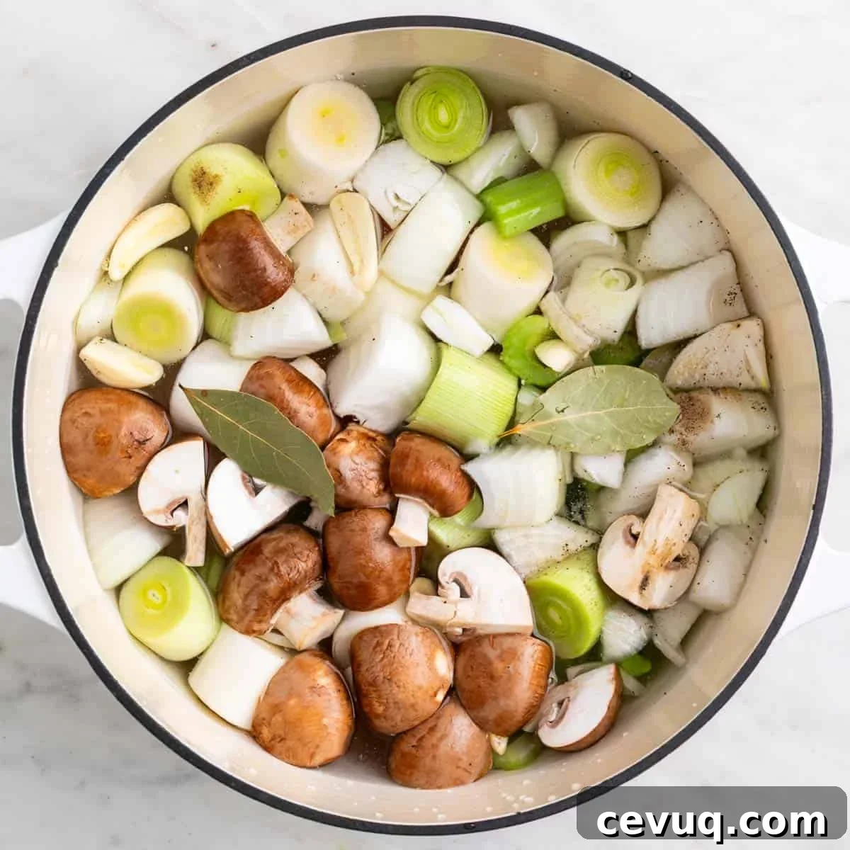 Ingredients in a pot to make vegetable broth