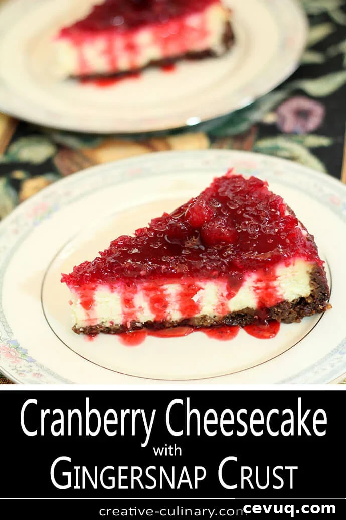 Cranberry Cheesecake with Gingersnap Crust Served on a White China Plate