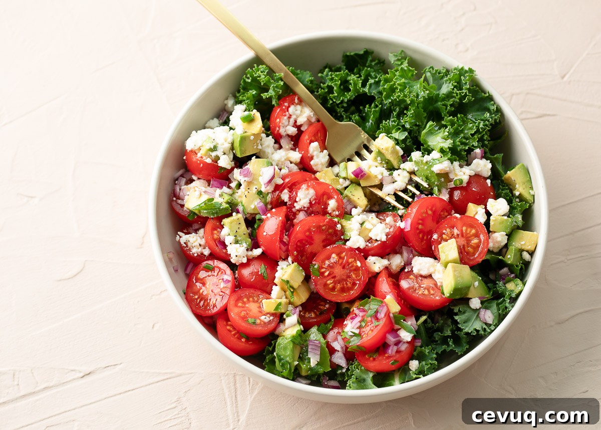 Avocado Kale Salad with Cherry Tomatoes and Feta