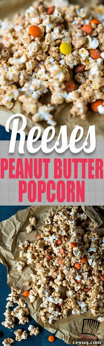 All the flavor of your favorite peanut butter cup wrapped around crunchy popcorn! This Peanut Butter Popcorn is for you, Reese's Lovers! 