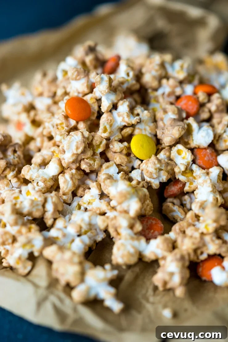 All the flavor of your favorite peanut butter cup wrapped around crunchy popcorn! This Peanut Butter Popcorn is for you, Reese's Lovers! 