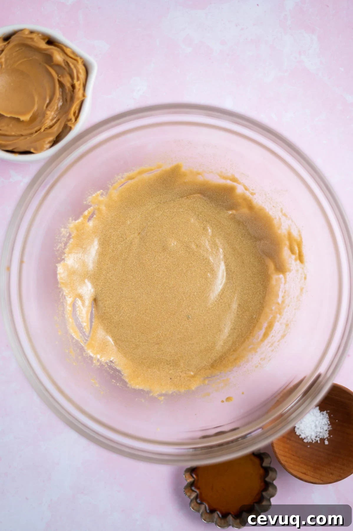 egg yolk and sugars whisked together in a mixing bowl