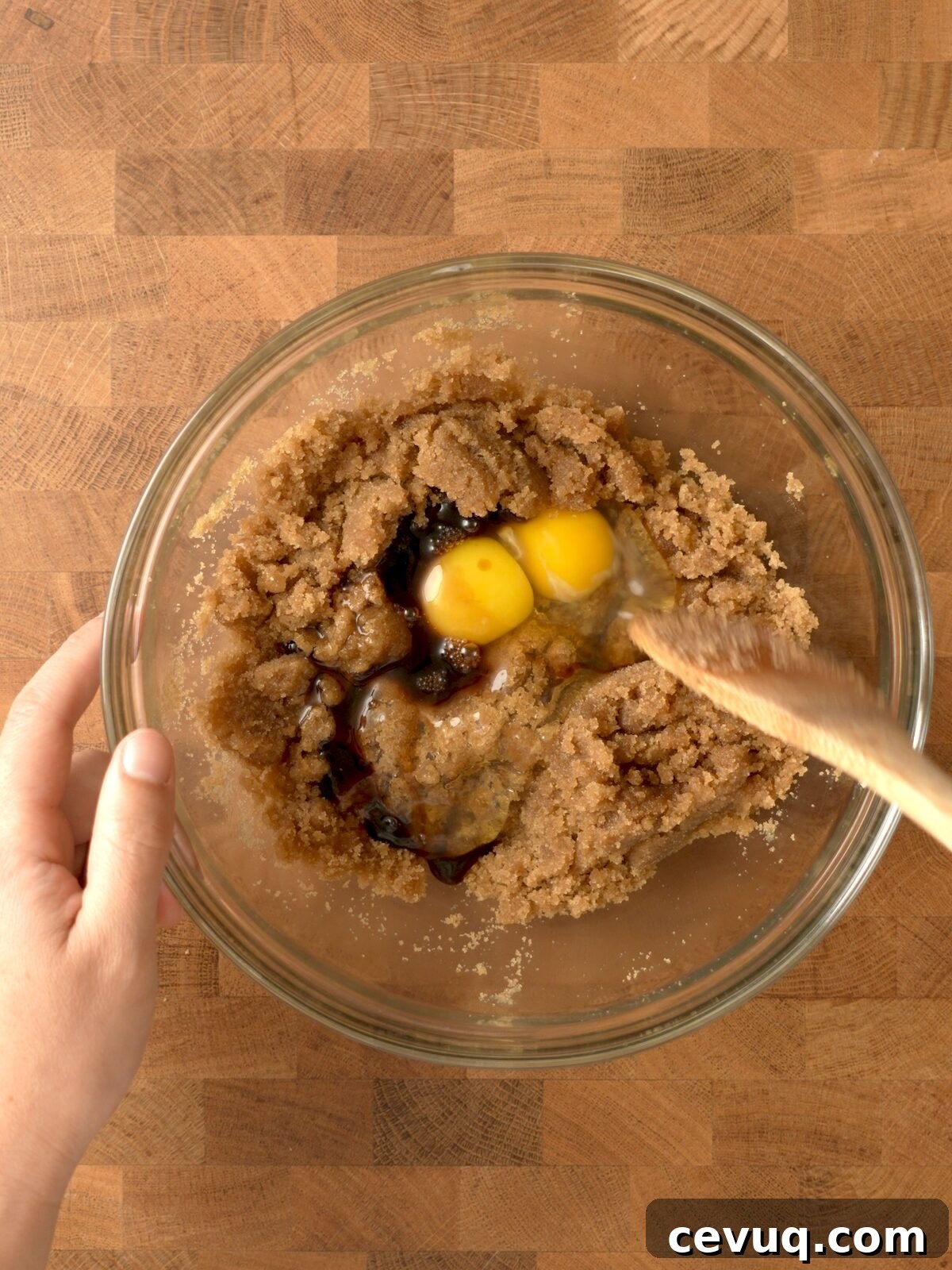 eggs and vanilla extract added to the mixture