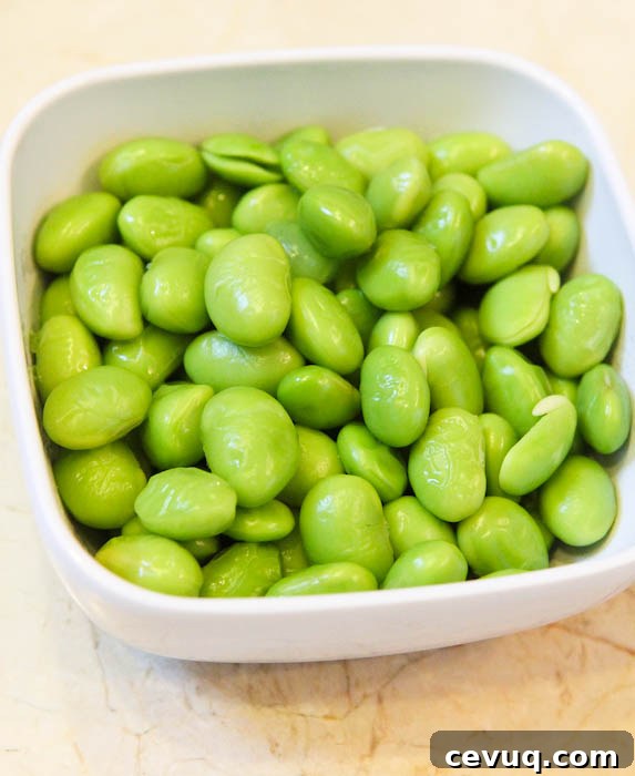 Edamame in white bowl