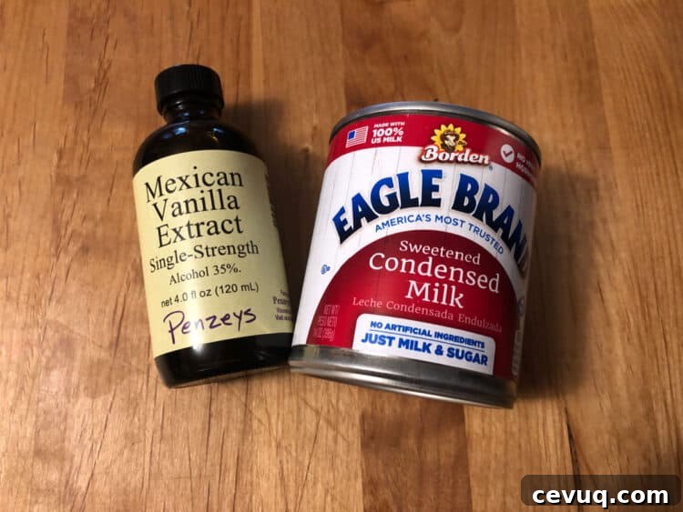 Vanilla extract and sweetened condensed milk