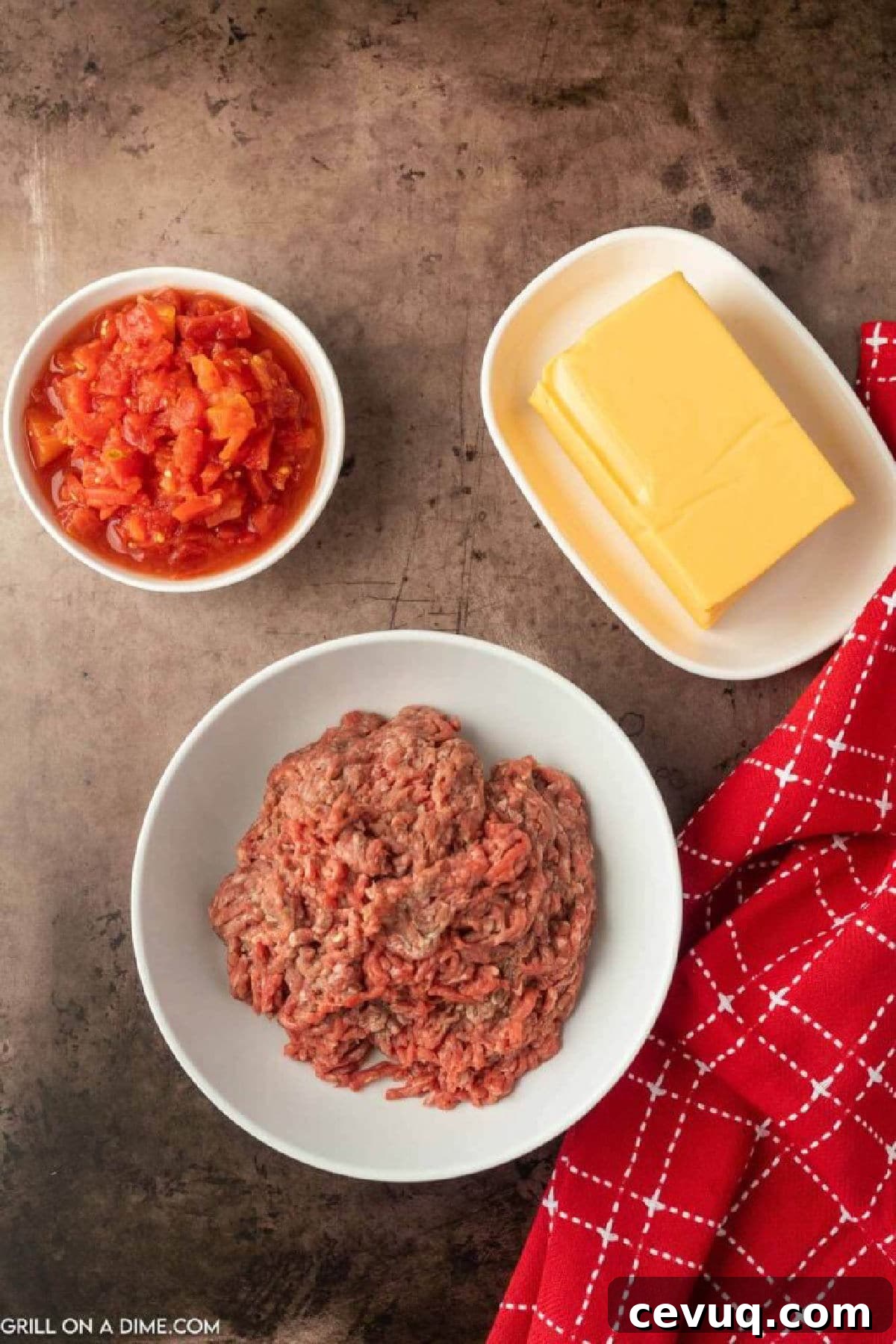 Ingredients needed - velveeta cheese, rotel, ground beef