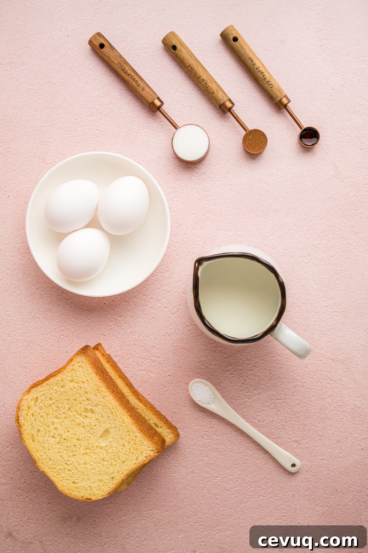 Overhead view of air fryer French toast stick ingredients