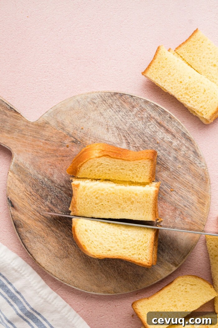 Slices of brioche bread cut into thirds