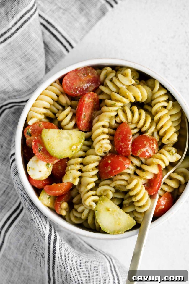 spoon on bowl of pasta salad