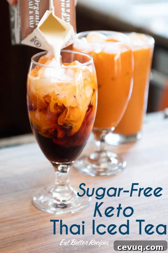 Keto Thai Iced Tea half and half pouring into glass