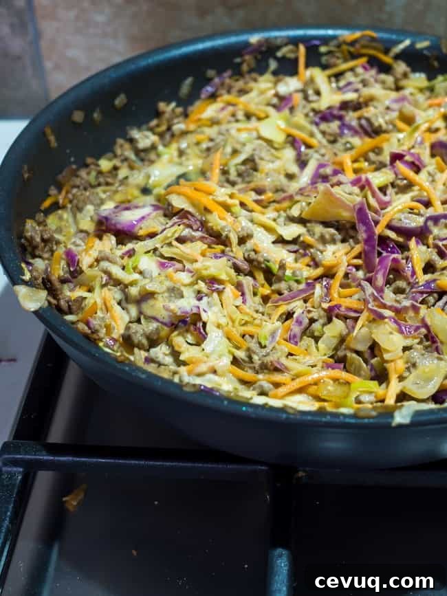 cooked cabbage in a frying pan