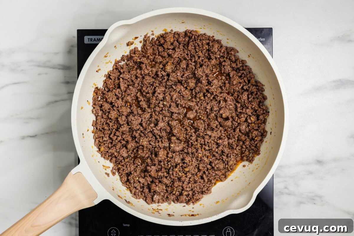 ground beef taco mixture in skillet